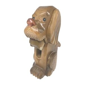 Vintage 1950s Handarbeit German Wooden Red Nosed Dog Nut Cracker U253